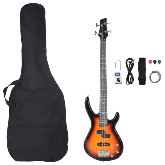 Electric Bass Guitar for Beginner with Bag Brown and Black 4/4 46" Electric Bass Guitar for Beginner with Bag Brown and Black 4/4 46"