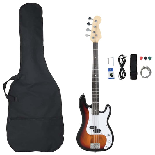 Electric Bass Guitar for Beginner with Bag Brown and White 4/4 46" Electric Bass Guitar for Beginner with Bag Brown and White 4/4 46"