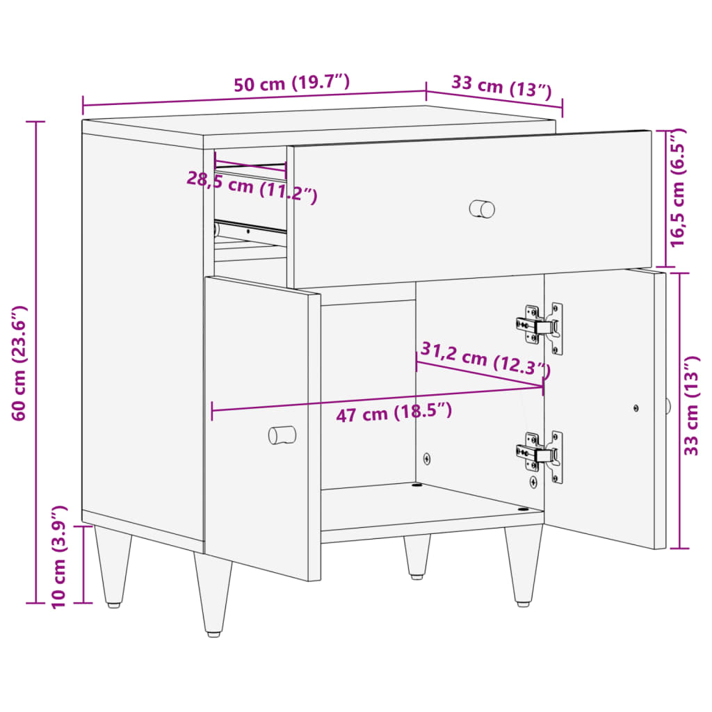 Bedside Cabinet 50x33x60 cm Solid Wood Mango