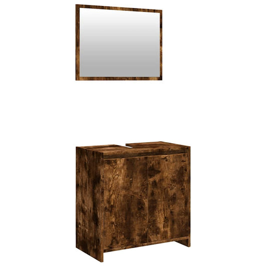2 Piece Bathroom Furniture Set Smoked Oak Engineered Wood 2 Piece Bathroom Furniture Set Smoked Oak Engineered Wood