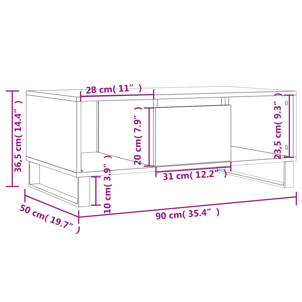 Coffee Table Sonoma Oak 90x50x36,5 cm Engineered Wood