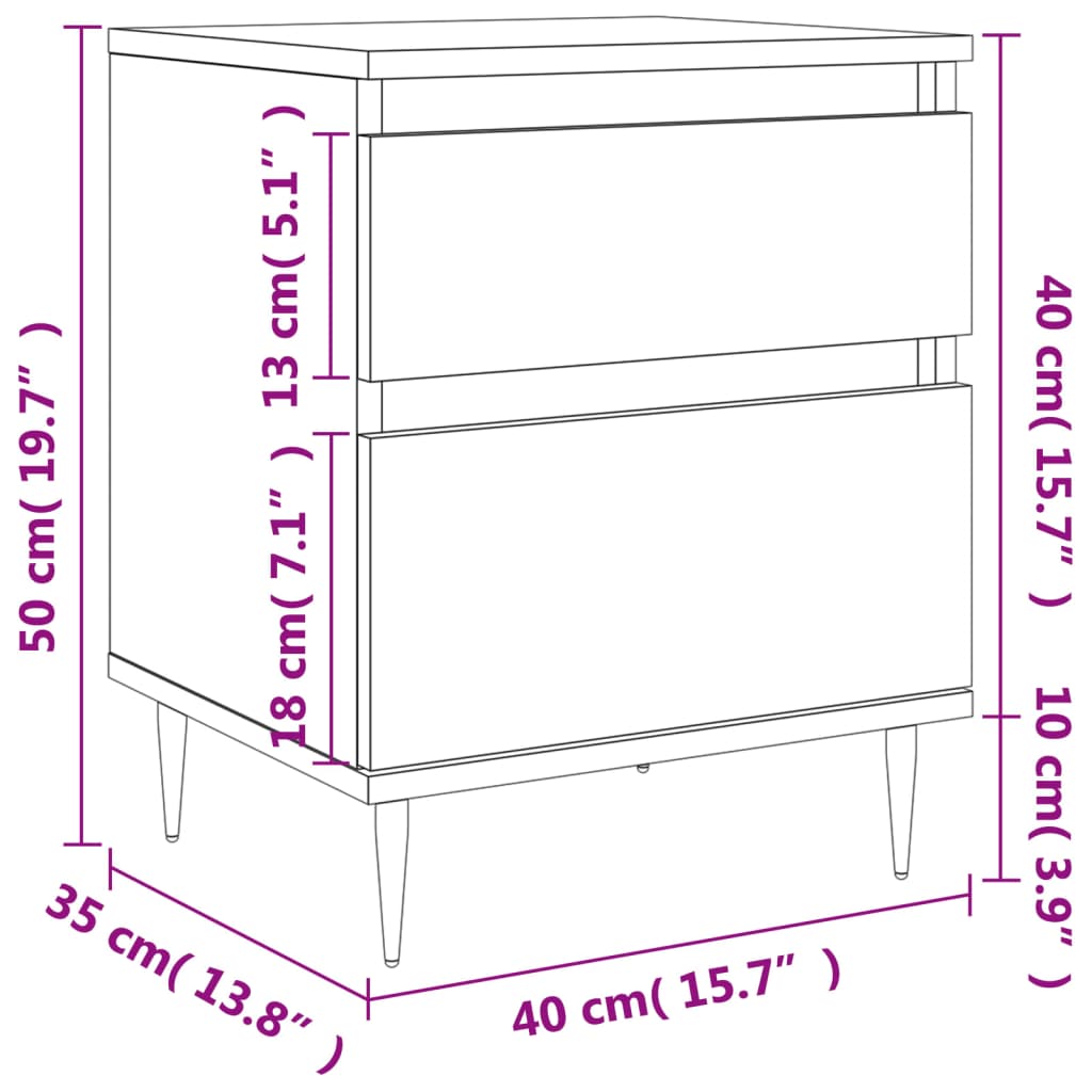 Bedside Cabinet White 40x35x50 cm Engineered Wood