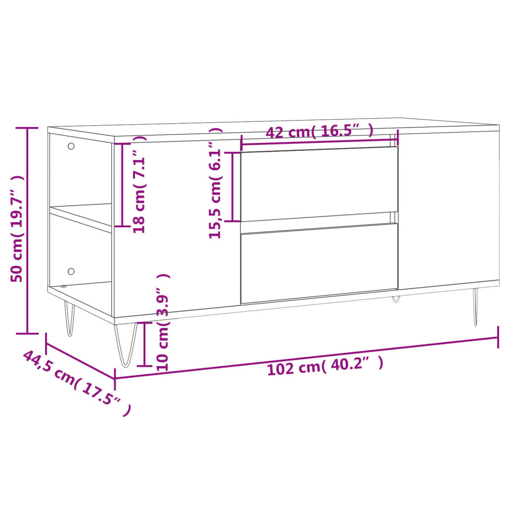 Coffee Table Black 102x44.5x50 cm Engineered Wood