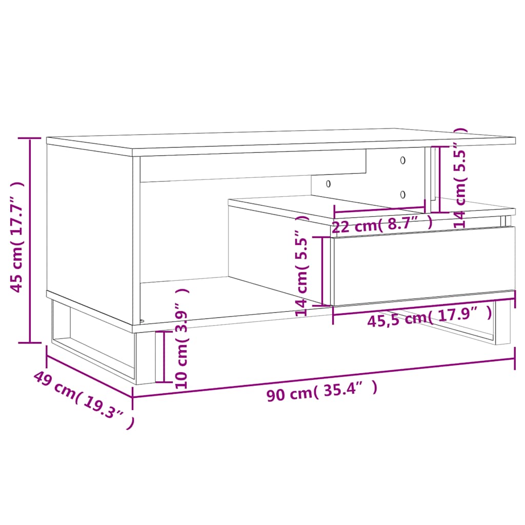 Coffee Table White 90x49x45 cm Engineered Wood