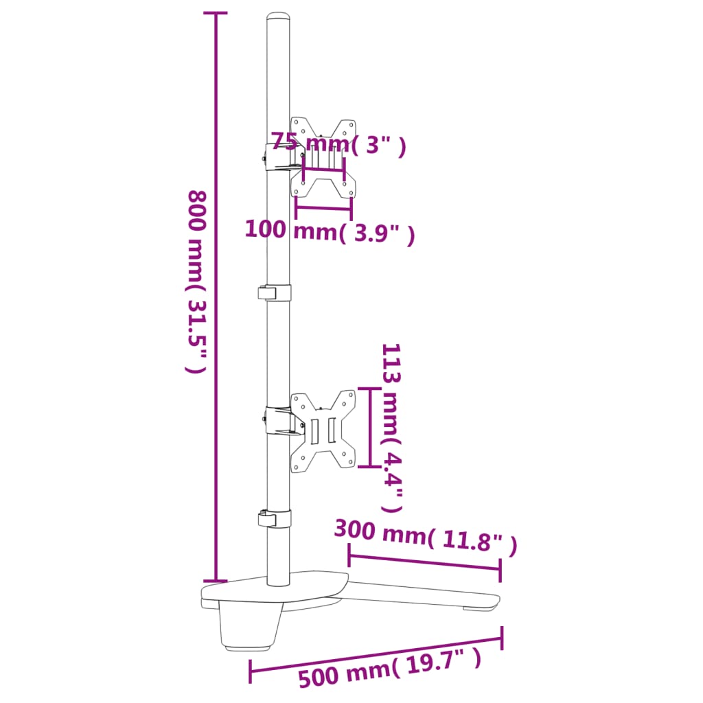 Dual Monitor Stand Black Steel VESA 75/100 mm