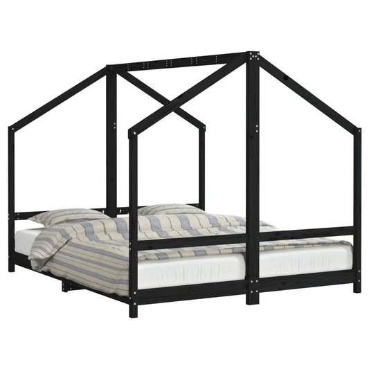 Kids Bed Frame Black 2x(80x200) cm Solid Wood Pine Kids Bed Frame Black 2x(80x200) cm Solid Wood Pine