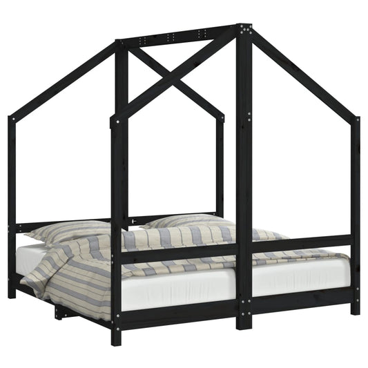 Kids Bed Frame Black 2x(70x140) cm Solid Wood Pine Kids Bed Frame Black 2x(70x140) cm Solid Wood Pine