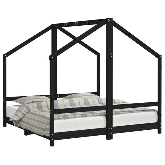 Kids Bed Frame Black 2x(80x160) cm Solid Wood Pine Kids Bed Frame Black 2x(80x160) cm Solid Wood Pine