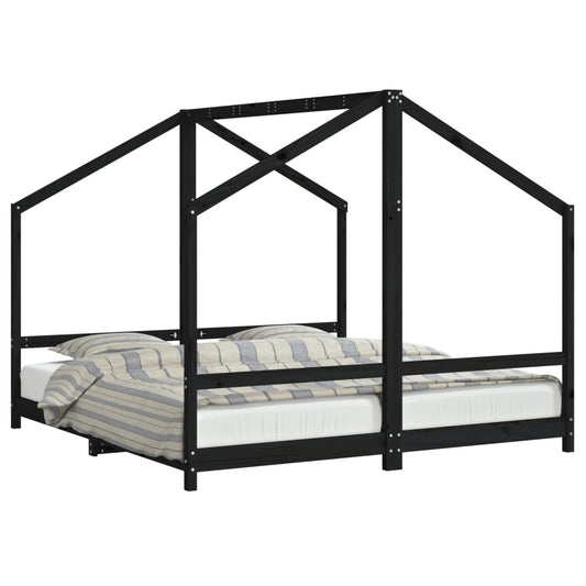Kids Bed Frame Black 2x(90x190) cm Solid Wood Pine Kids Bed Frame Black 2x(90x190) cm Solid Wood Pine