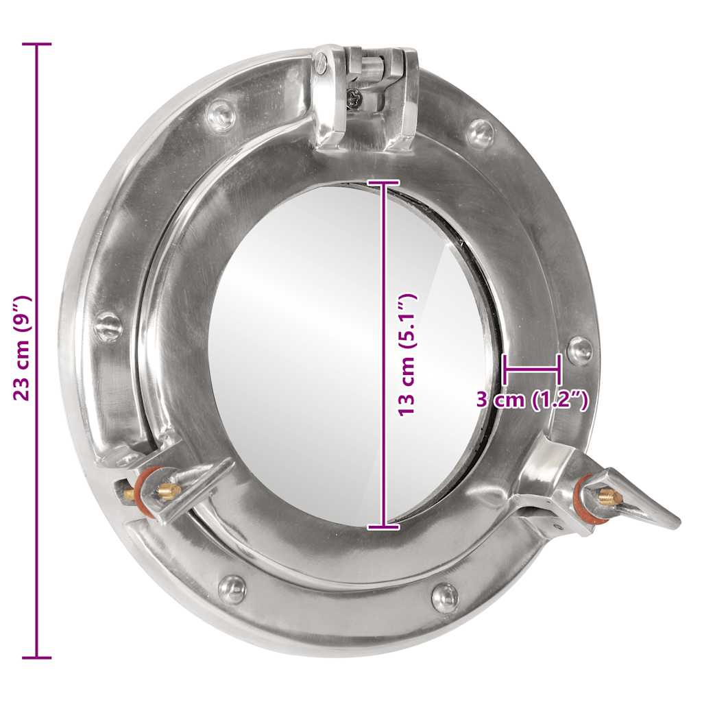 Porthole Mirror Wall Hanging Ø23 cm Aluminium and Glass