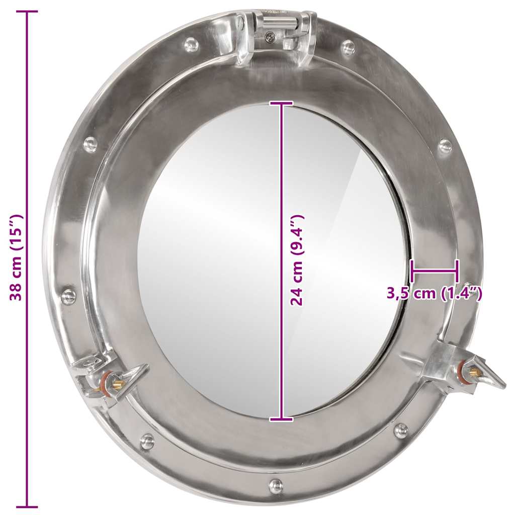 Porthole Mirror Wall Hanging Ø38 cm Aluminium and Glass