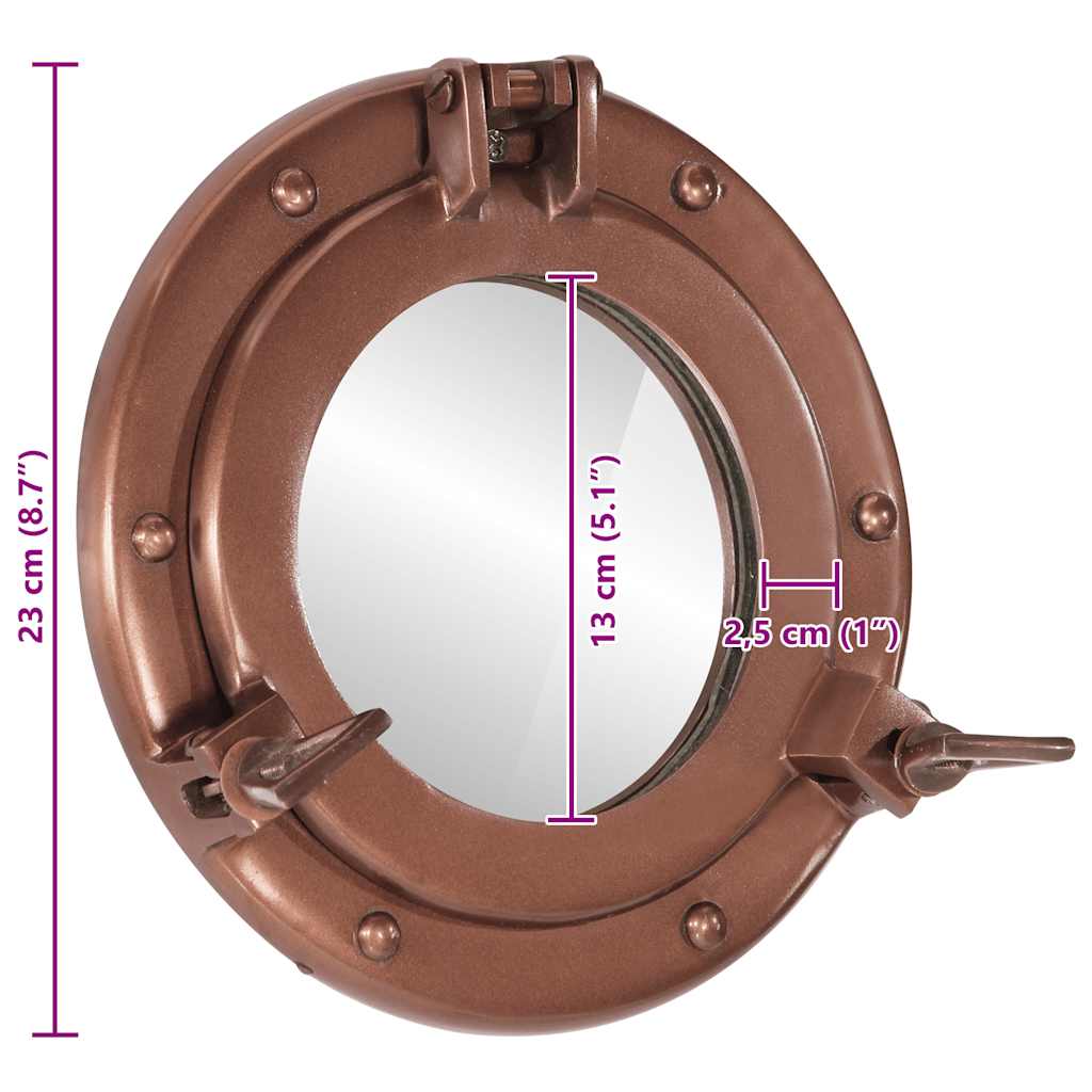 Porthole Mirror Wall Hanging Ø23 cm Aluminium and Glass