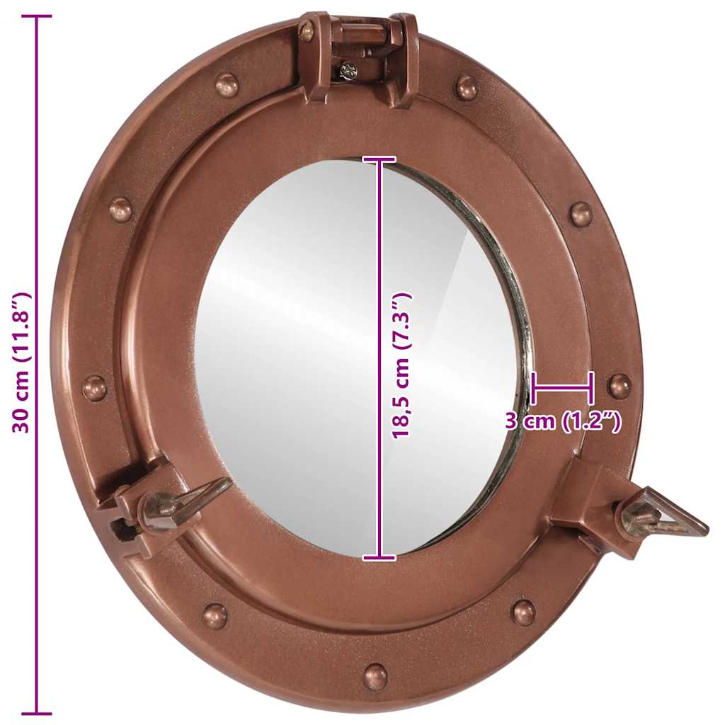 Porthole Mirror Wall Hanging Ø30 cm Aluminium and Glass