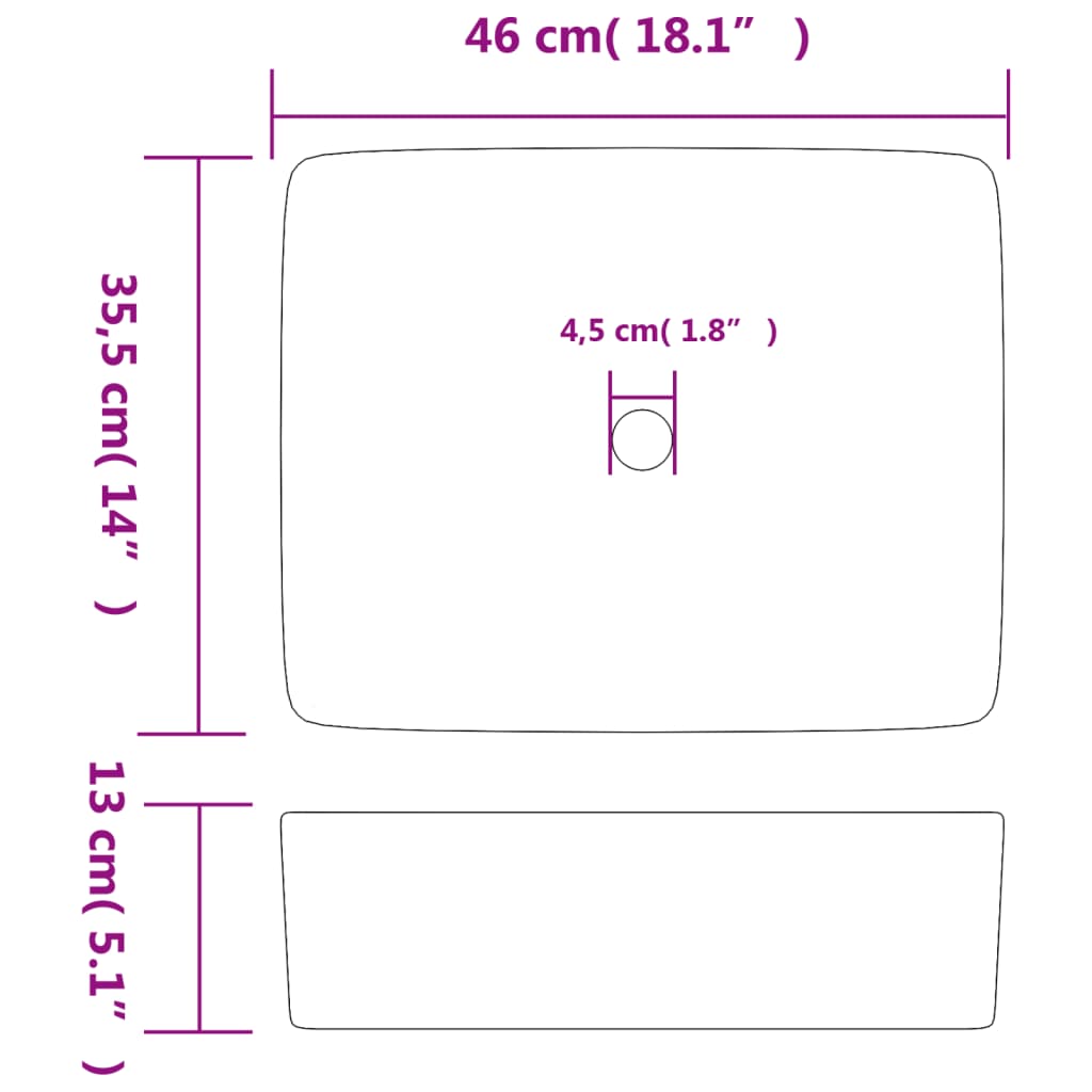 Countertop Basin White Rectangular 46x35,5x13 cm Ceramic