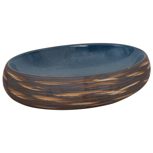 Countertop Basin Brown and Blue Oval 59x40x15 cm Ceramic Countertop Basin Brown and Blue Oval 59x40x15 cm Ceramic