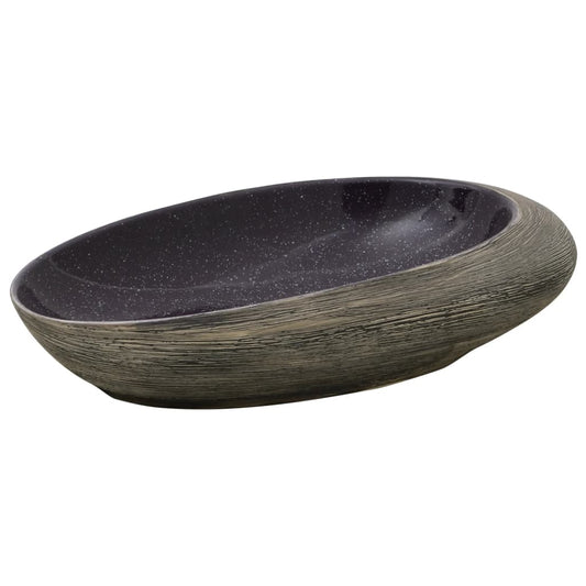 Countertop Basin Purple and Grey Oval 59x40x14 cm Ceramic Countertop Basin Purple and Grey Oval 59x40x14 cm Ceramic