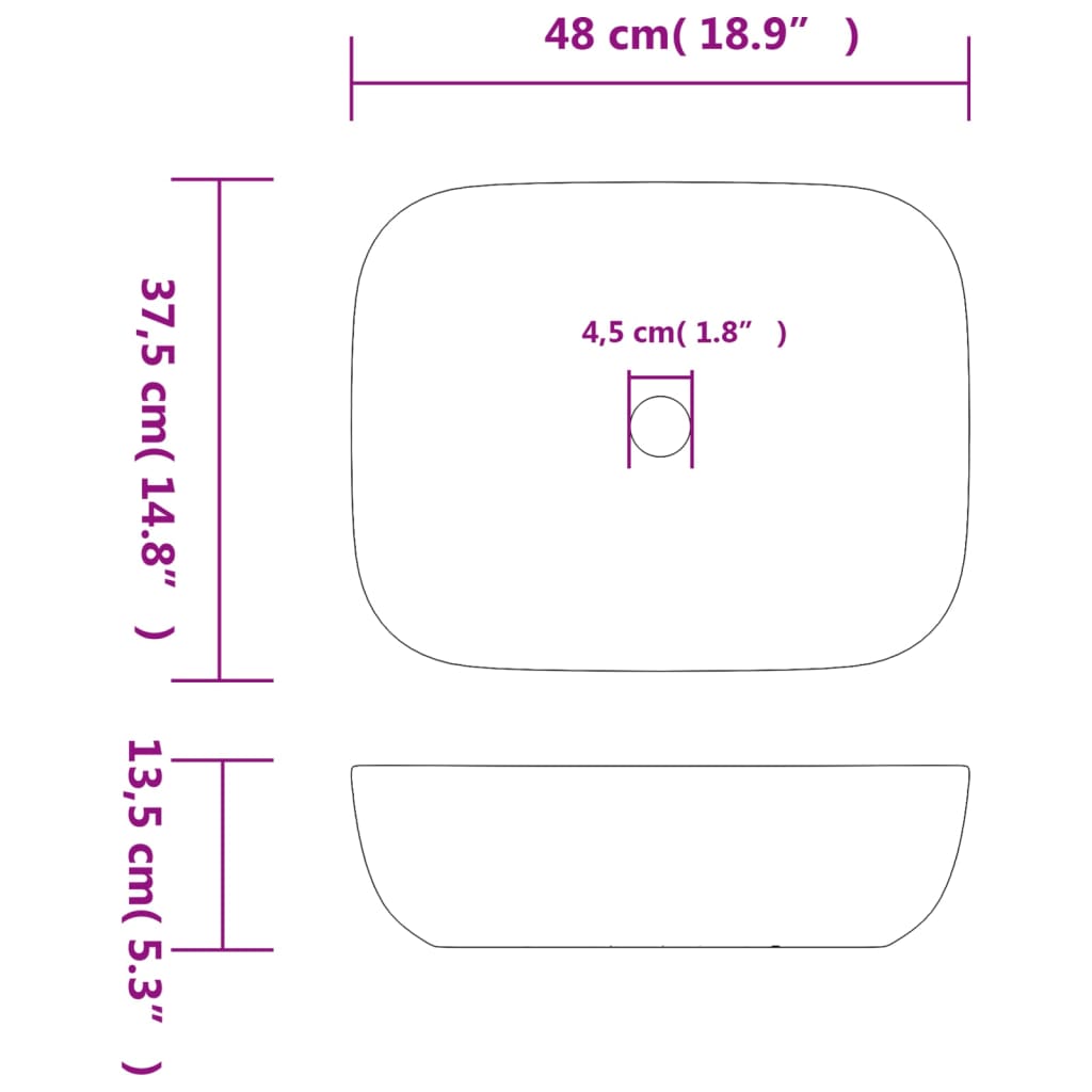 Countertop Basin Grey and Black Rectangular 48x37,5x13,5 cm Ceramic