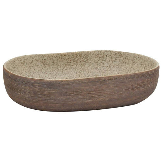 Countertop Basin Sand and Brown Oval 59x40x14 cm Ceramic Countertop Basin Sand and Brown Oval 59x40x14 cm Ceramic