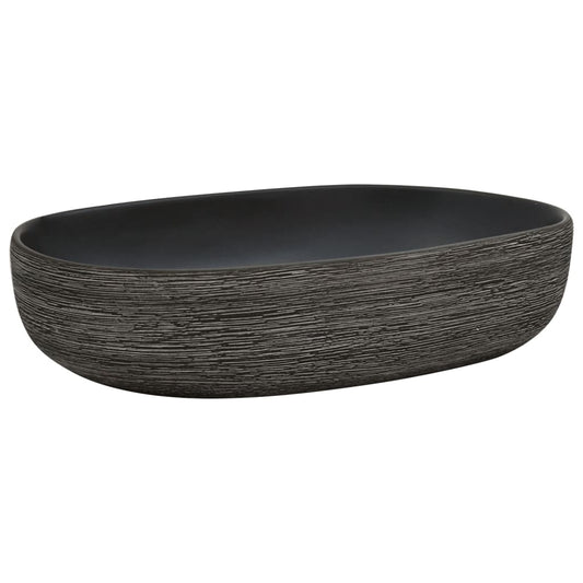 Countertop Basin Grey and Black Oval 59x40x14 cm Ceramic Countertop Basin Grey and Black Oval 59x40x14 cm Ceramic