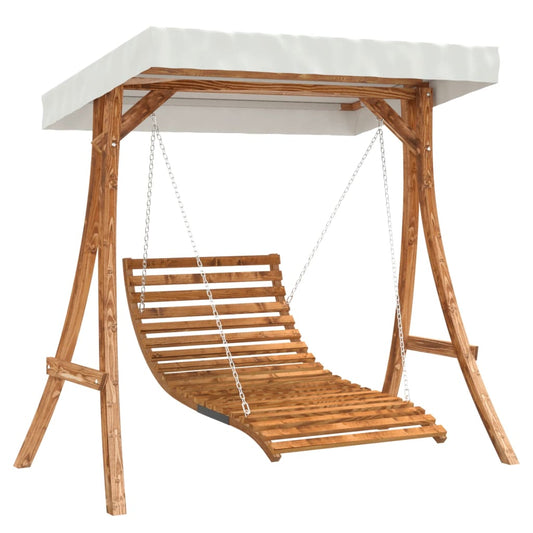 Swing Bed with Canopy Solid Wood Spruce with Teak Finish Swing Bed with Canopy Solid Wood Spruce with Teak Finish