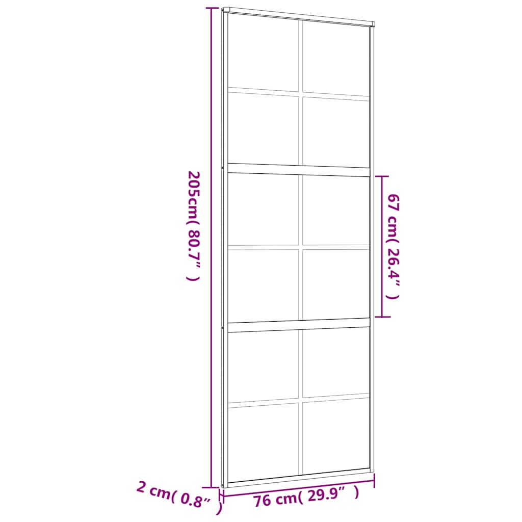 Sliding Door Gold 76x205 cm Clear ESG Glass and Aluminium