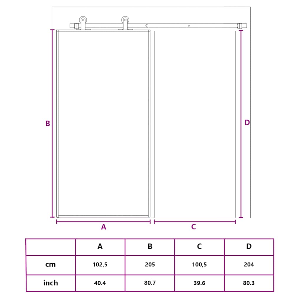 Sliding Door Black 102.5x205 cm Tempered Glass and Aluminium