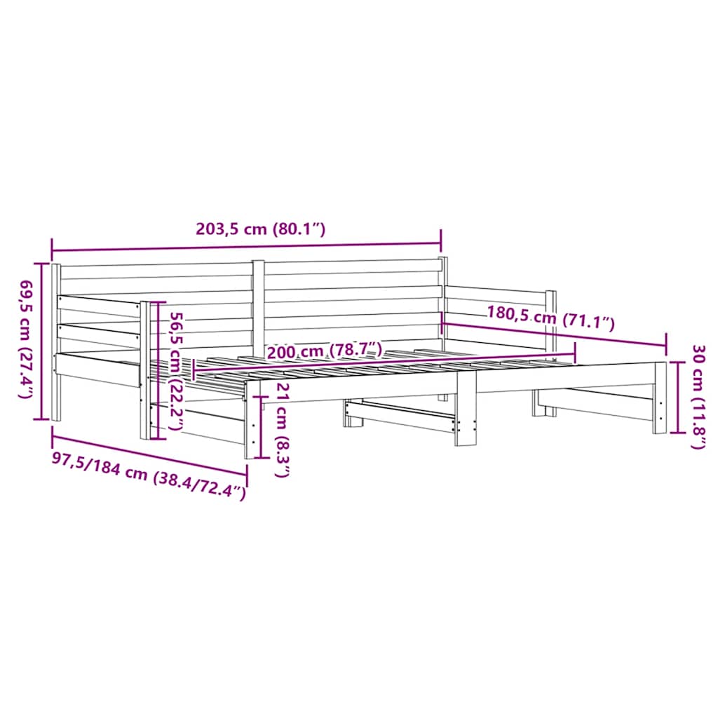 Daybed with Trundle without Mattress White 90x200 cm Solid Wood