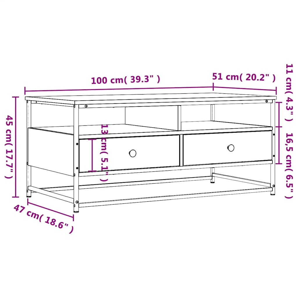 Coffee Table Sonoma Oak 100 x 51 x 45 cm Engineered Wood