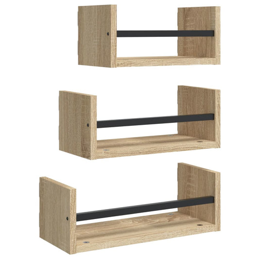 3 Piece Wall Shelf Set with Bars Sonoma Oak Engineered wood 3 Piece Wall Shelf Set with Bars Sonoma Oak Engineered wood