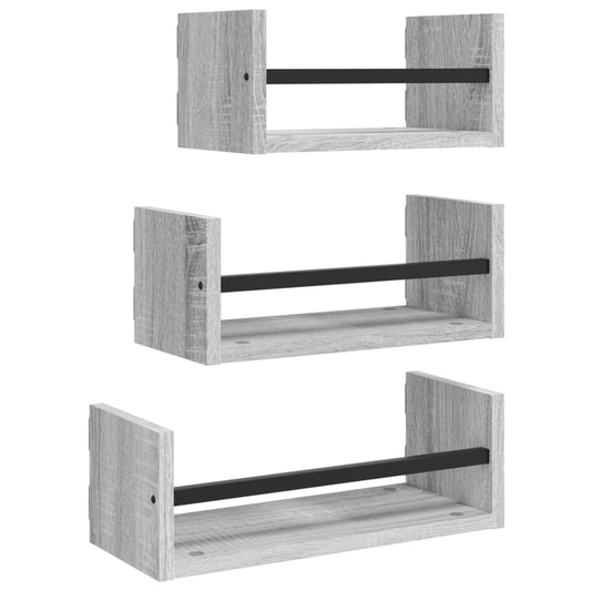 3 Piece Wall Shelf Set with Bars Grey Sonoma Engineered wood 3 Piece Wall Shelf Set with Bars Grey Sonoma Engineered wood