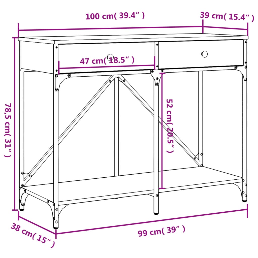 Console Table Smoked Oak 100x39x78,5 cm Engineered Wood