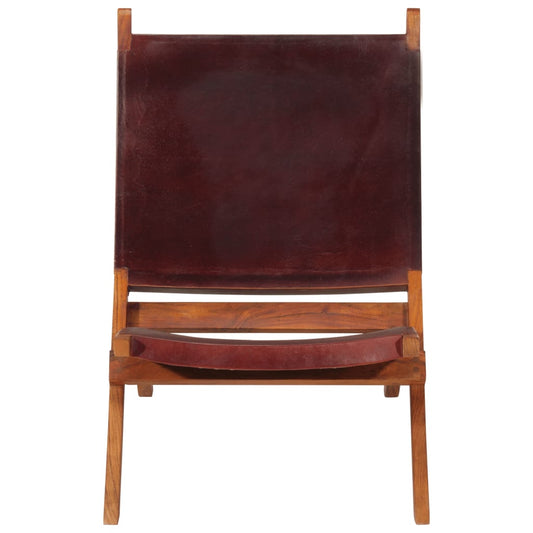 Folding Relaxing Chair Dark Brown Real Leather Folding Relaxing Chair Dark Brown Real Leather