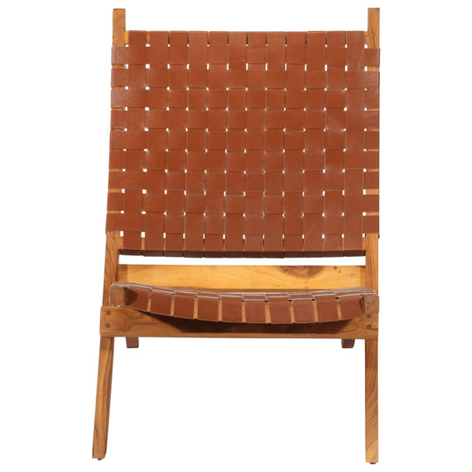 Folding Relaxing Chair Brown Real Leather Folding Relaxing Chair Brown Real Leather