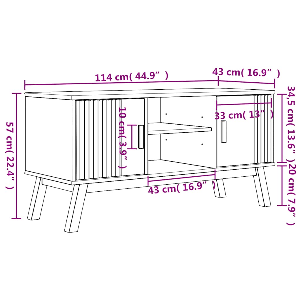TV Cabinet "OLDEN" Brown 114x43x57 cm Solid Wood Pine