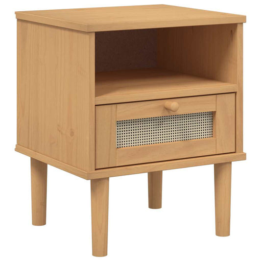 Bedside Cabinet SENJA Rattan Look Brown 40x35x48 cm Solid Wood Pine Bedside Cabinet SENJA Rattan Look Brown 40x35x48 cm Solid Wood Pine