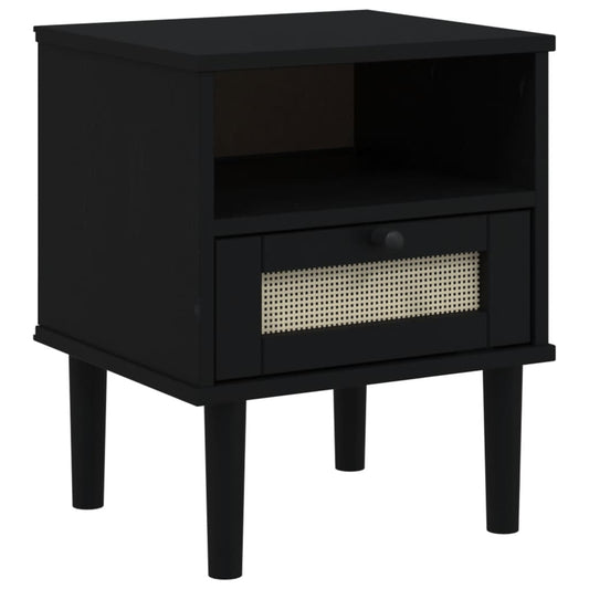 Bedside Cabinet "SENJA" Rattan Look Black 40x35x48 cm Bedside Cabinet "SENJA" Rattan Look Black 40x35x48 cm