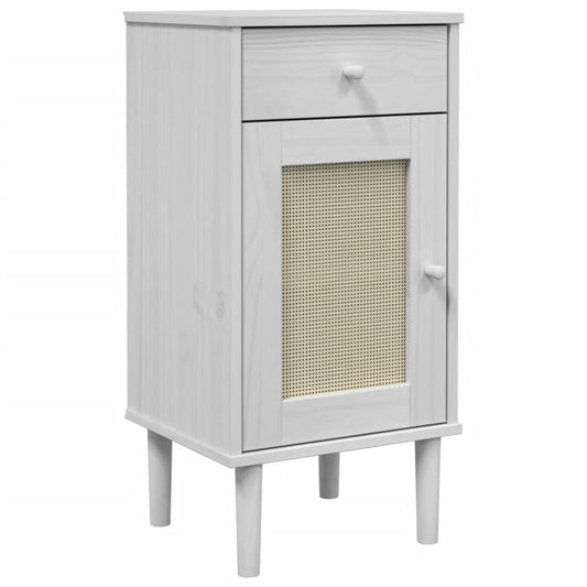 Bedside Cabinet SENJA Rattan Look White 40x35x80 cm Solid Wood Pine Bedside Cabinet SENJA Rattan Look White 40x35x80 cm Solid Wood Pine
