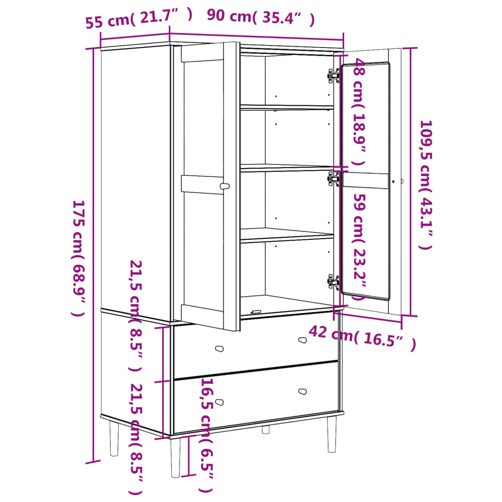 Wardrobe "SENJA" Rattan Look Brown 90x55x175 cm Solid Wood Pine