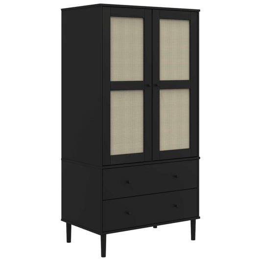 Wardrobe "SENJA" Rattan Look Black 90x55x175 cm Solid Wood Pine Wardrobe "SENJA" Rattan Look Black 90x55x175 cm Solid Wood Pine