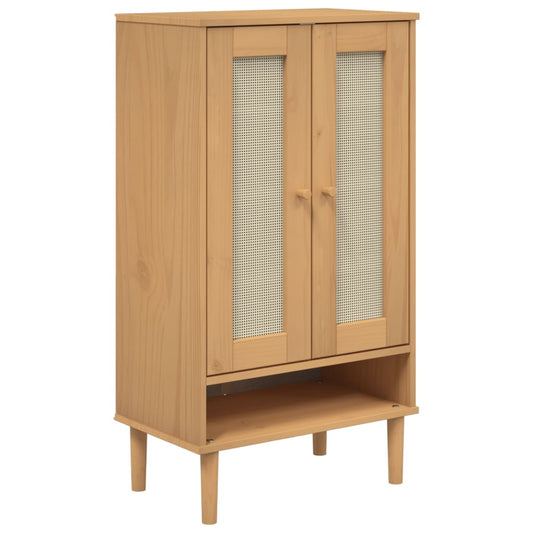 Shoe Cabinet SENJA Rattan Look Brown 59.5x35x107 cm Solid Wood Shoe Cabinet SENJA Rattan Look Brown 59.5x35x107 cm Solid Wood