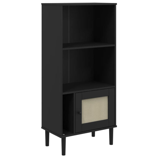 Bookcase SENJA Rattan Look Black 60x35x130 cm Solid Wood Pine Bookcase SENJA Rattan Look Black 60x35x130 cm Solid Wood Pine