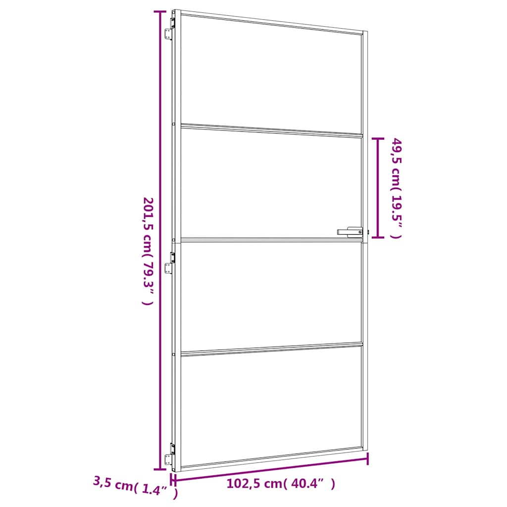 Interior Door Slim Golden 102,5x201,5 cm Tempered Glass and Aluminium