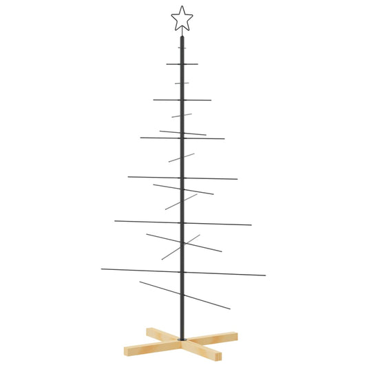 Metal Christmas Tree with Wooden Base Black 150 cm Metal Christmas Tree with Wooden Base Black 150 cm