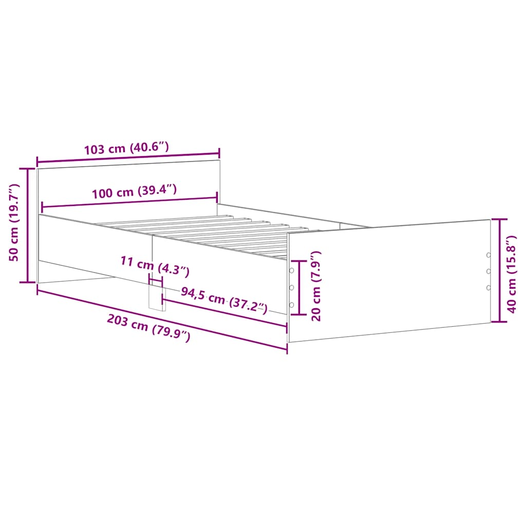 Bed Frame without Mattress Grey Sonoma 100x200 cm