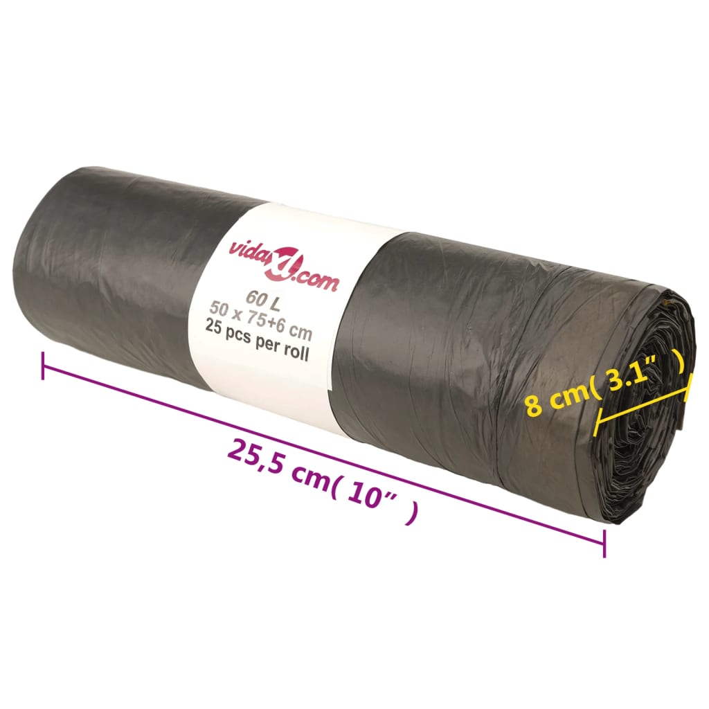 Bin Bags with Drawstrings 250 pcs Black 60 L