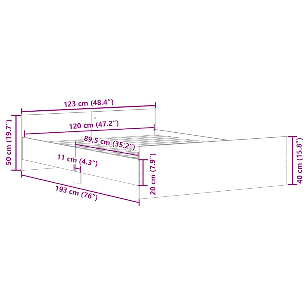 Bed Frame without Mattress Grey Sonoma 120x190 cm Small Double
