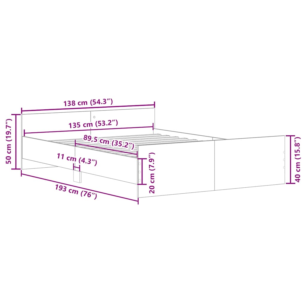 Bed Frame without Mattress Concrete Grey 135x190 cm Double