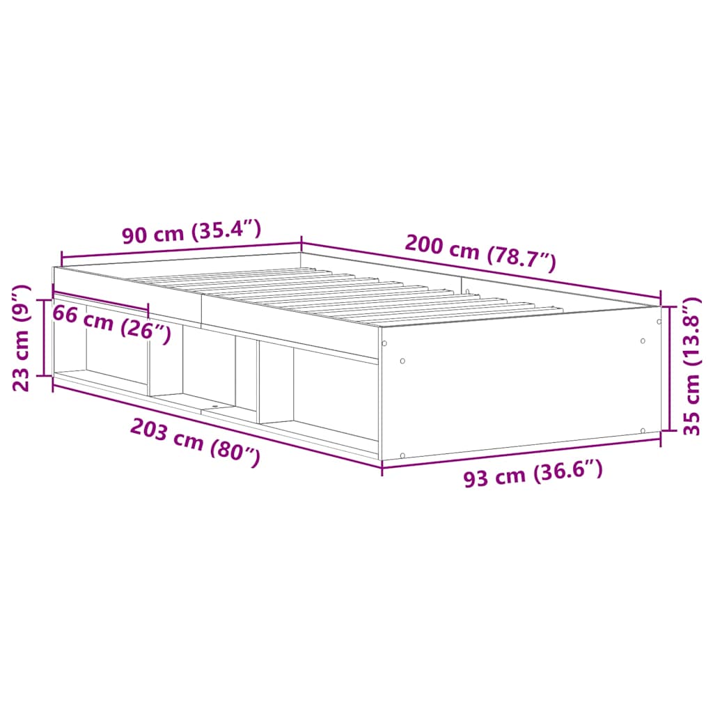 Bed Frame without Mattress Black 90x200 cm