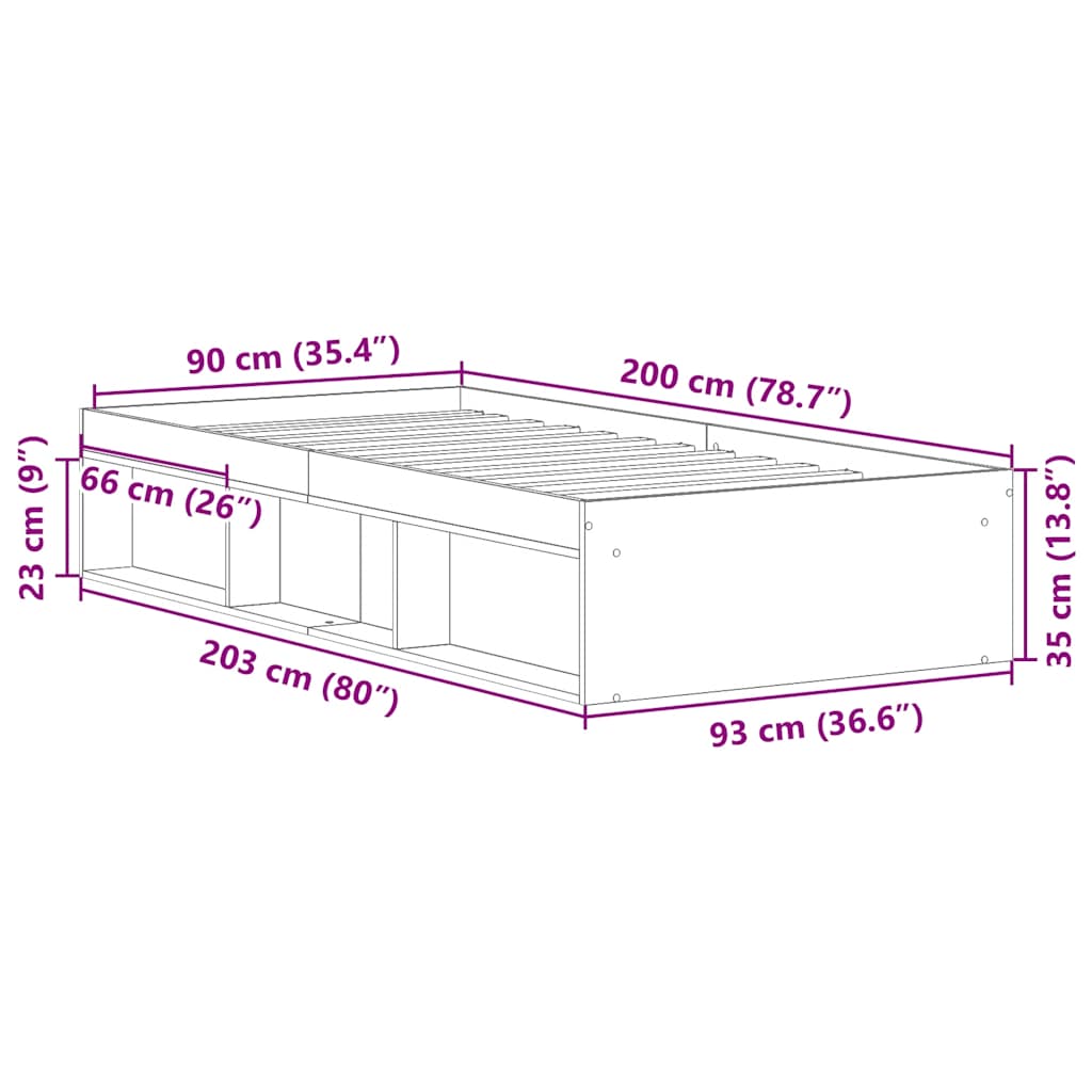 Bed Frame without Mattress Smoked Oak 90x200 cm