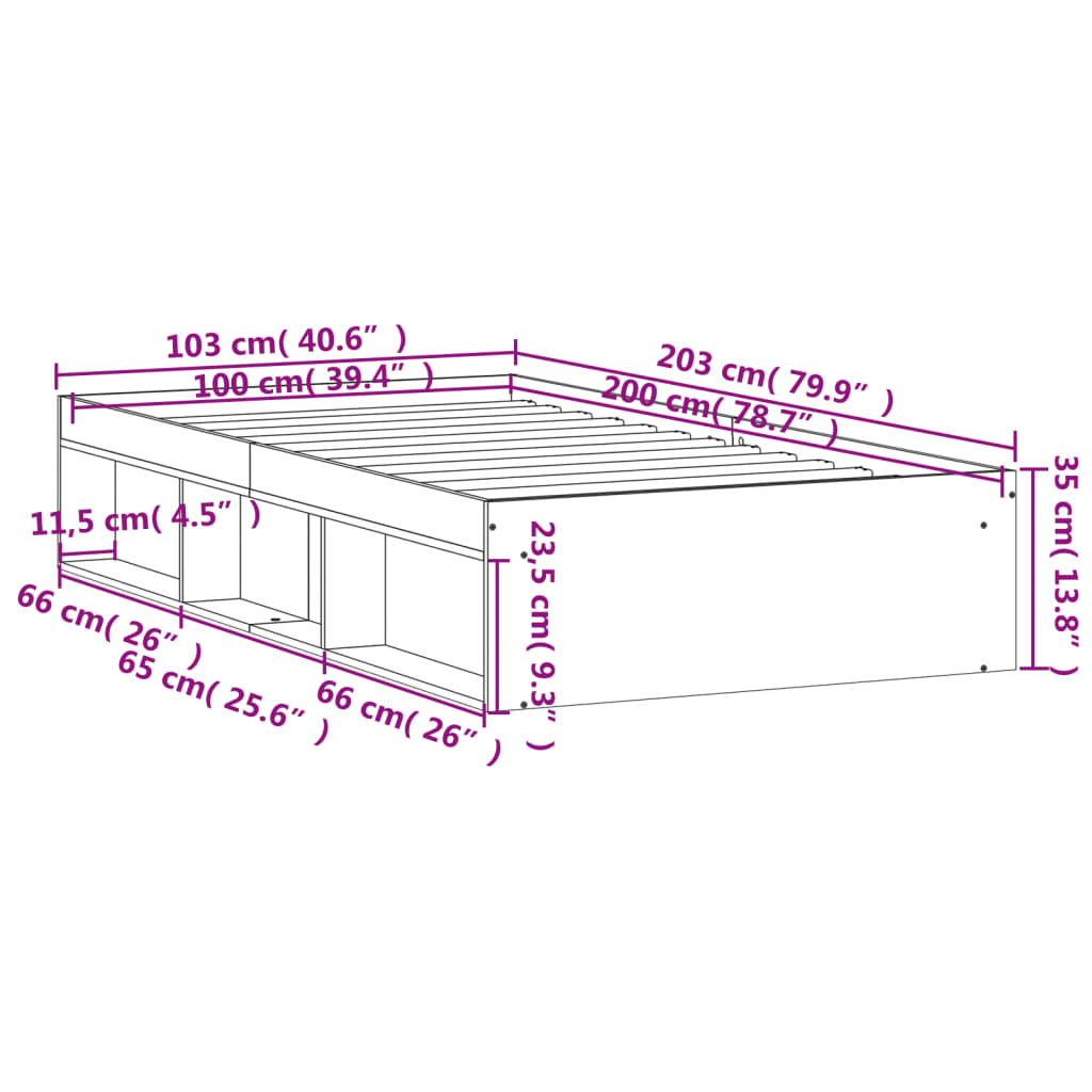Bed Frame without Mattress Smoked Oak 100x200 cm